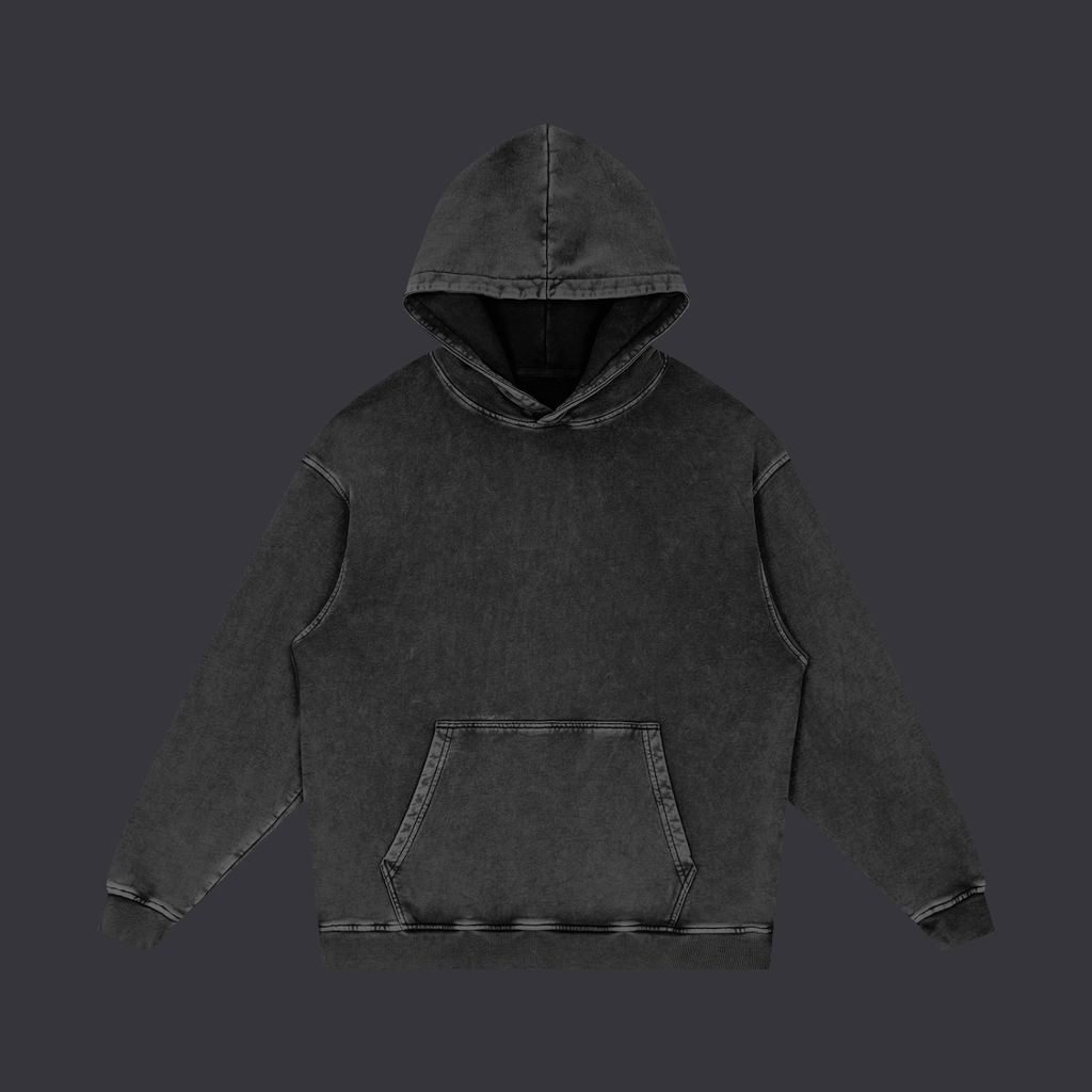One World Order hoodie: a bone print across the back showing a sun with a face and rays covering one eye, above the words One World Order, on a black snow washed cotton hoodie.
